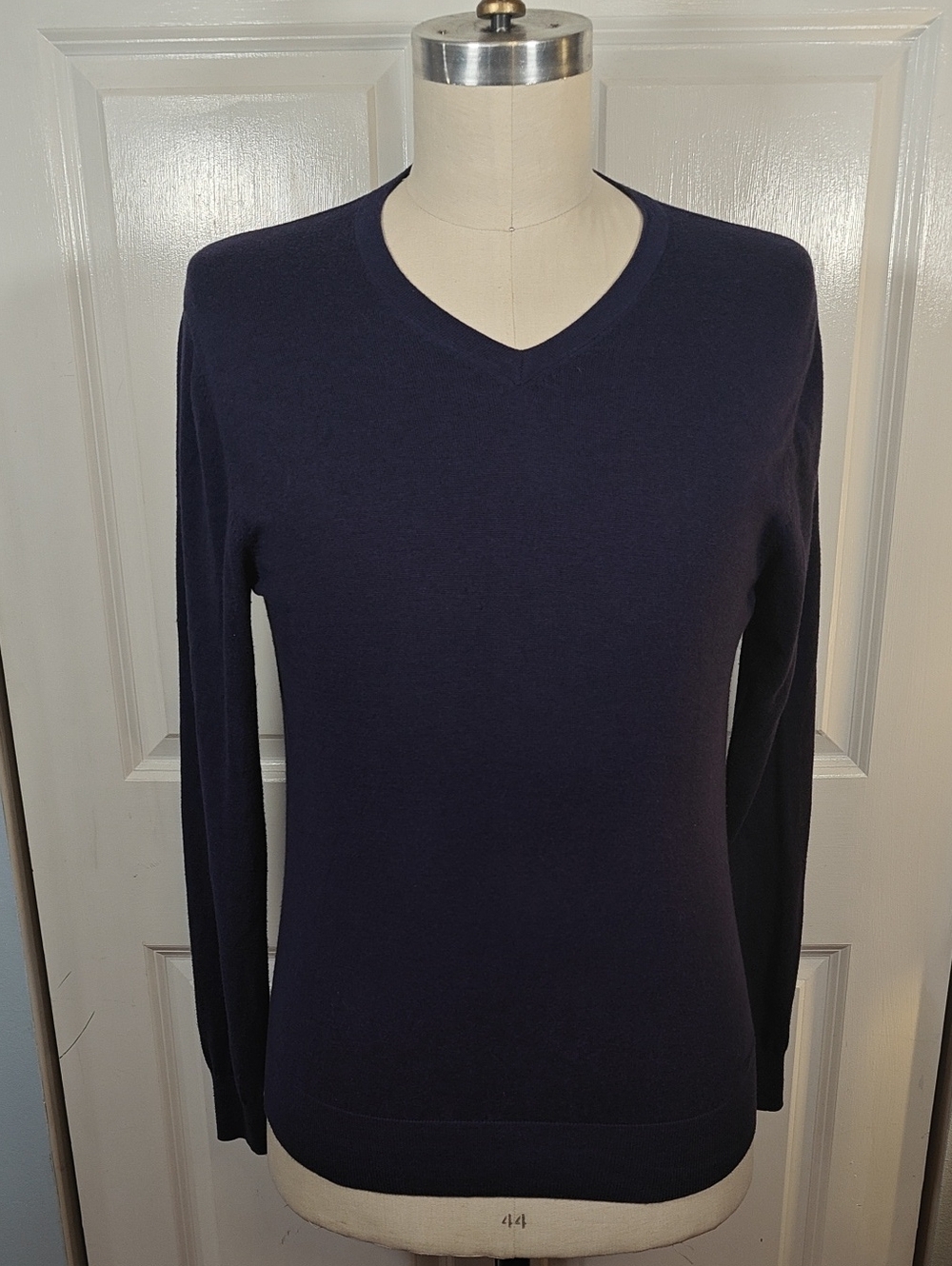 Faconnable Mens Large Navy Silk Cotton Cashmere V-Neck Knit Sweater